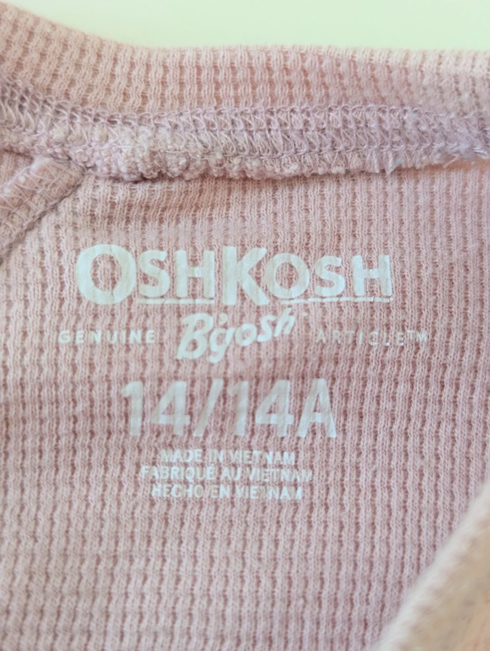 Ballet Pink Osh'Kosh Waffle Knit Long-Sleeve Raw Hem Top 14 Girl's Boxy Flowy